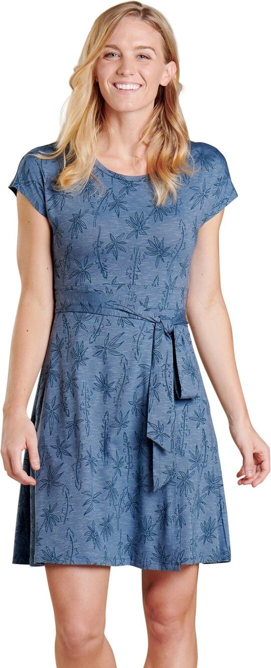 Toad & Co Women Cue Cafe Tropical Beachy Floral Short Sleeve Wrap Dress Blue S
